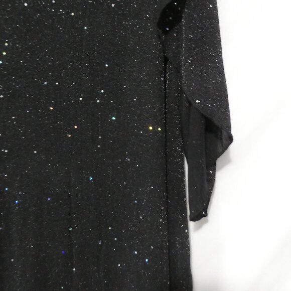 EARO | 1XL | Elegant Black Shimmer Knee Length Long Sleeve V-Neck Dress - Picture 7 of 16